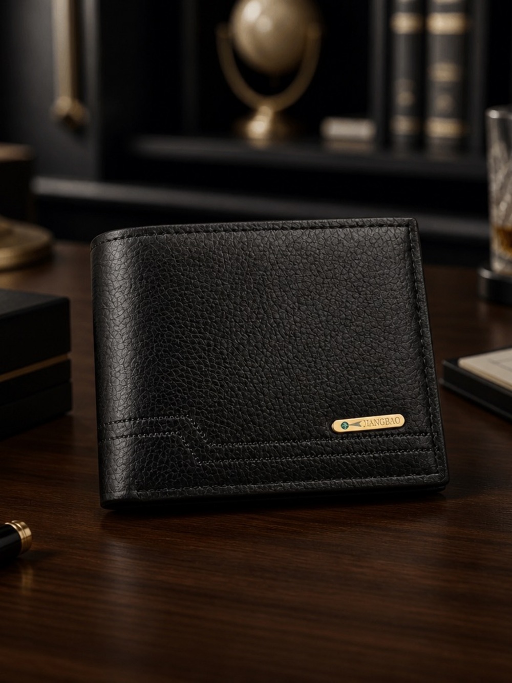 Men’s Slim Black Leather Bifold RFID Blocking Etched Design Wallet